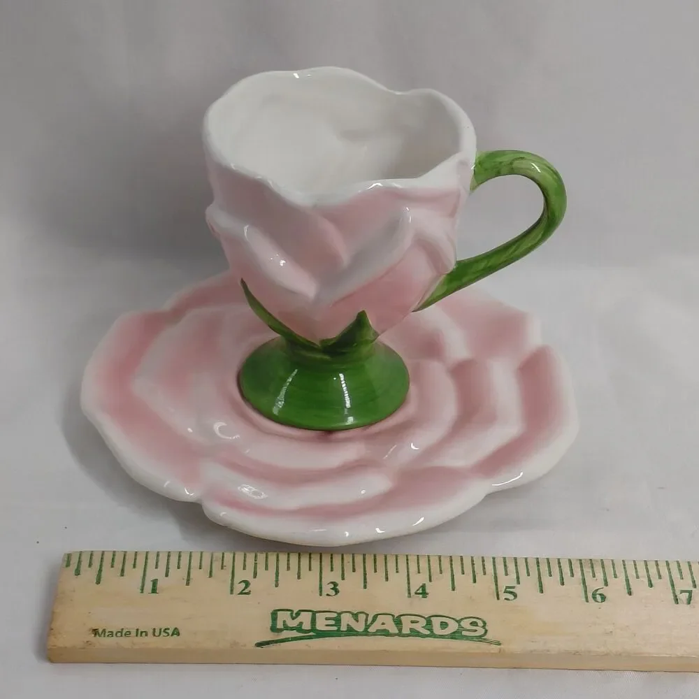 Vintage Pink Rose Ceramic Teleflora Gift Cup & Saucer Set